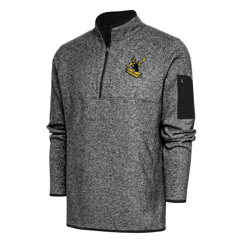 Pittsburgh Steelers Antigua Throwback Fortune Quarter-Zip Pullover Jacket - Heather Black Pullover