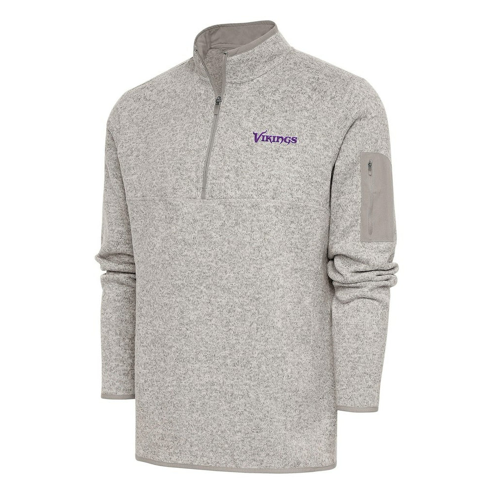 Minnesota Vikings Antigua Throwback Fortune Quarter-Zip Pullover Jacket - Oatmeal Pullover