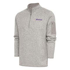 Minnesota Vikings Antigua Throwback Fortune Quarter-Zip Pullover Jacket - Oatmeal Pullover