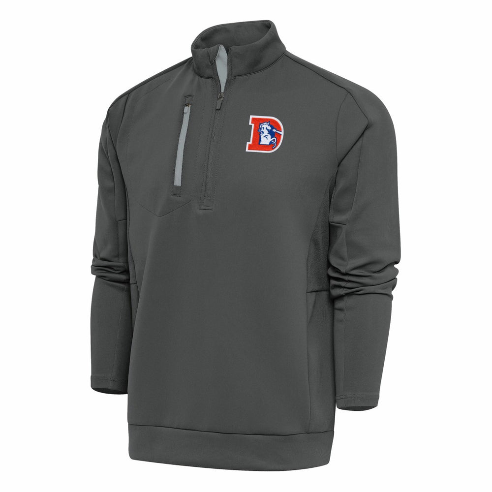 Denver Broncos Antigua Team Logo Throwback Generation Quarter-Zip Pullover Top - Charcoal Pullover