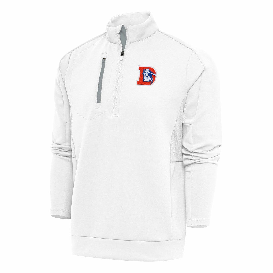 Denver Broncos Antigua Team Logo Throwback Generation Quarter-Zip Pullover Top - White Pullover