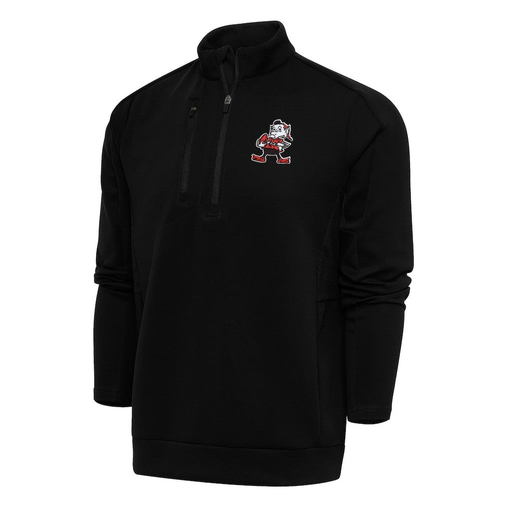 Cleveland Browns Antigua Team Logo Throwback Generation Quarter-Zip Pullover Top - Black Pullover