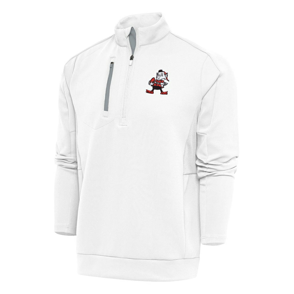 Cleveland Browns Antigua Team Logo Throwback Generation Quarter-Zip Pullover Top - White Pullover