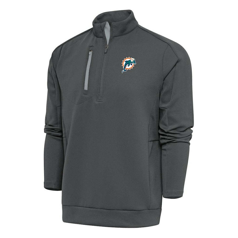 Miami Dolphins Antigua Team Logo Throwback Generation Quarter-Zip Pullover Top - Charcoal Pullover