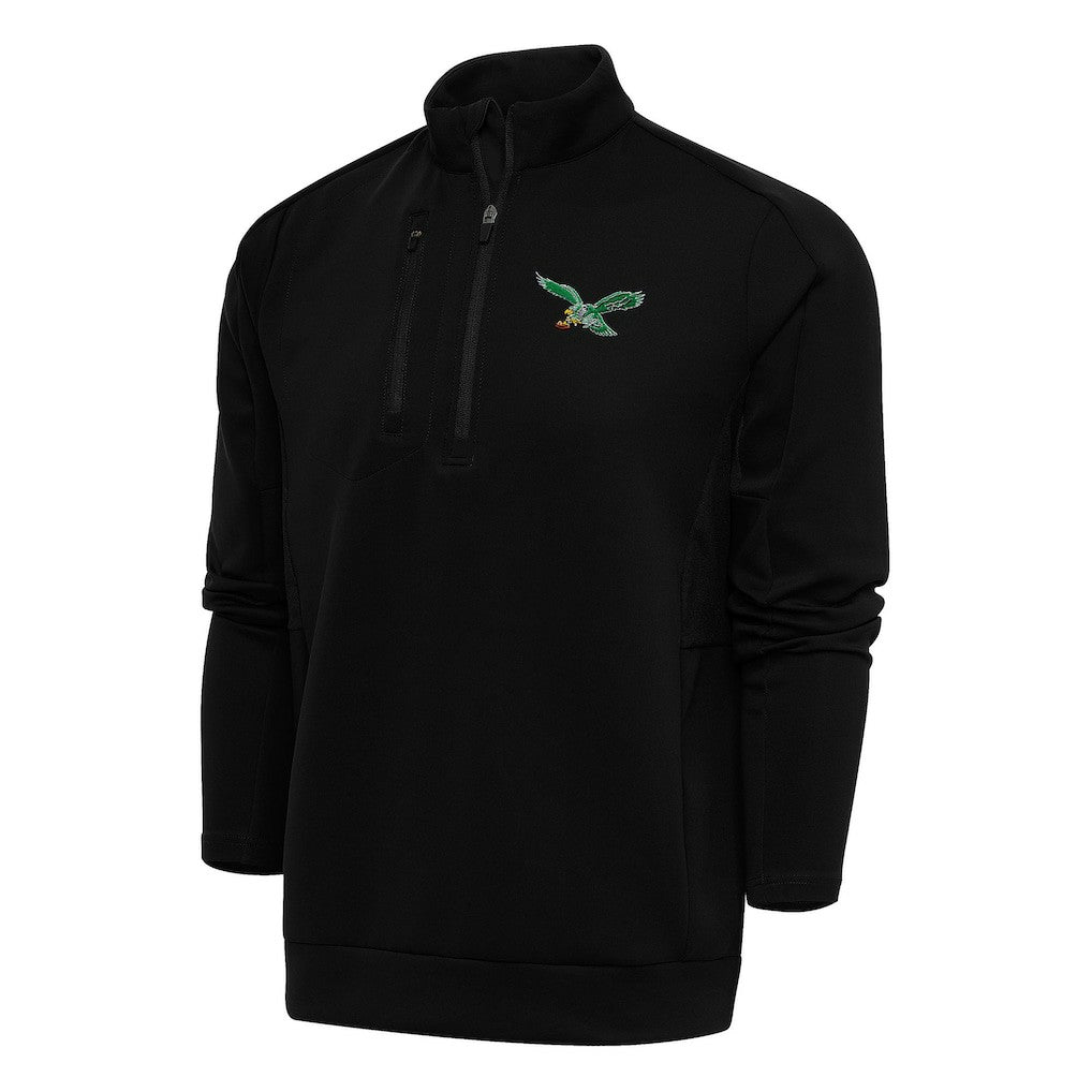 Philadelphia Eagles Antigua Team Logo Throwback Generation Quarter-Zip Pullover Top - Black Pullover