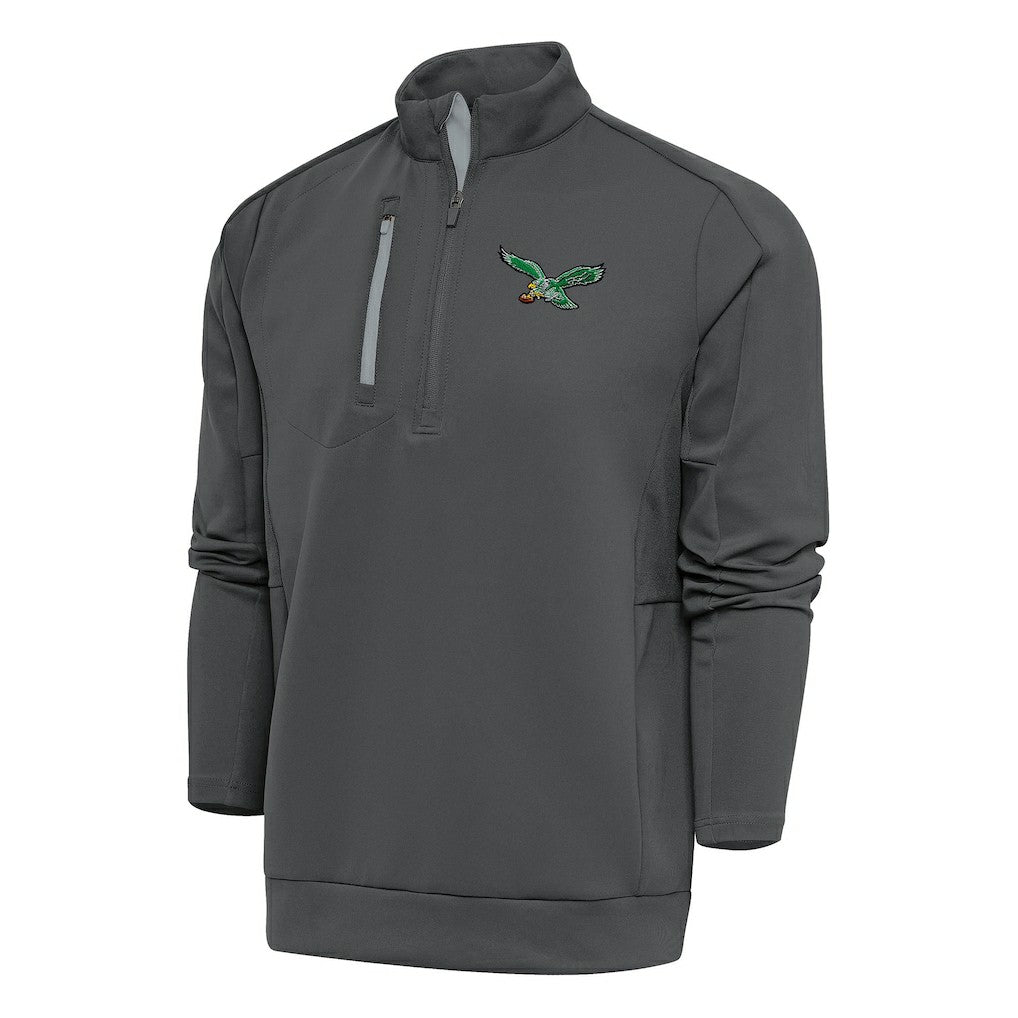 Philadelphia Eagles Antigua Team Logo Throwback Generation Quarter-Zip Pullover Top - Charcoal Pullover