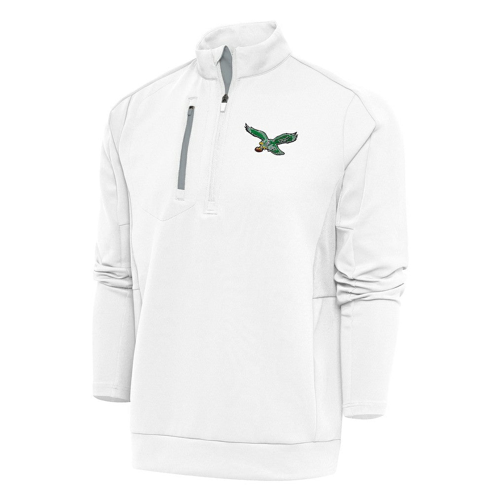 Philadelphia Eagles Antigua Team Logo Throwback Generation Quarter-Zip Pullover Top - White Pullover