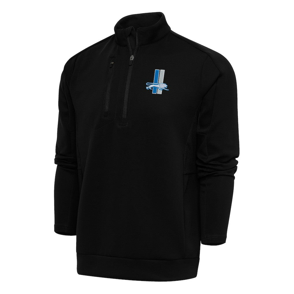 Detroit Lions Antigua Team Logo Throwback Generation Quarter-Zip Pullover Top - Black Pullover