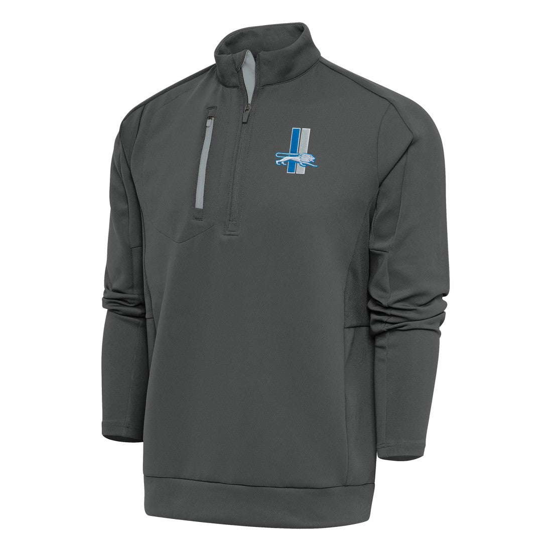 Detroit Lions Antigua Team Logo Throwback Generation Quarter-Zip Pullover Top - Charcoal Pullover