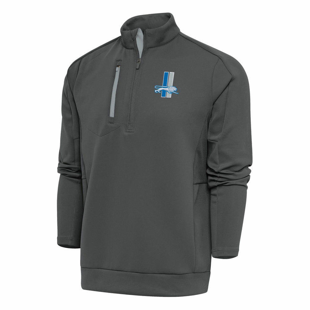 Detroit Lions Antigua Team Logo Throwback Generation Quarter-Zip Pullover Top - Charcoal Pullover