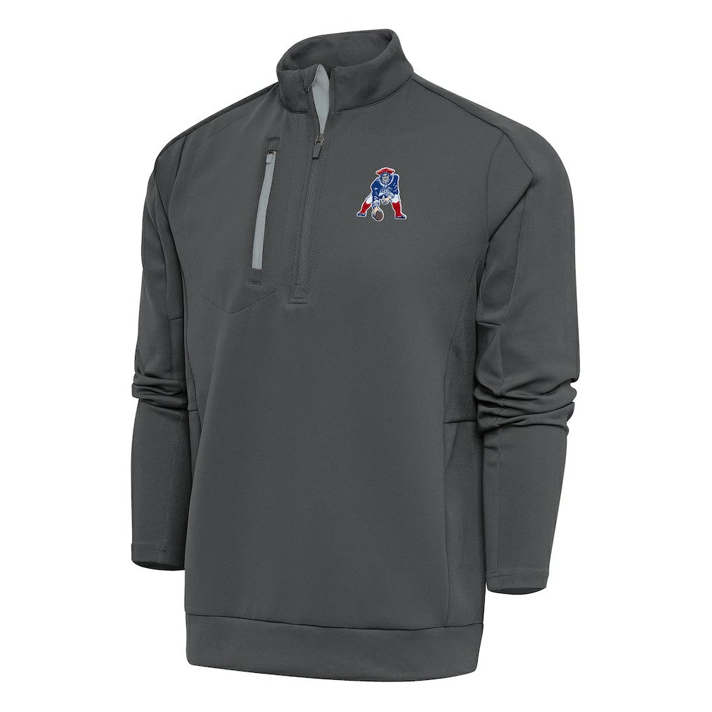 New England Patriots Antigua Team Logo Throwback Generation Quarter-Zip Pullover Top - Charcoal Pullover