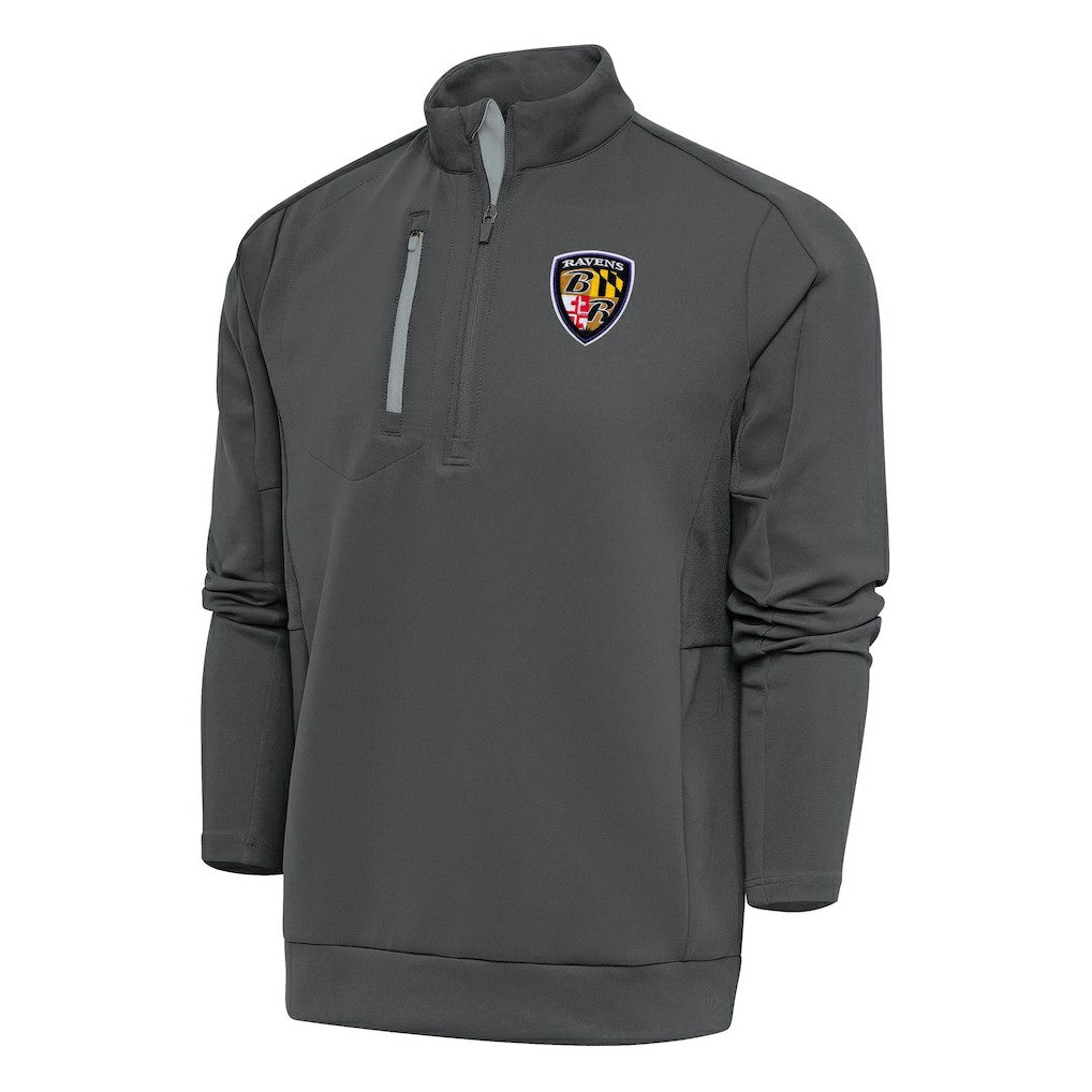 Baltimore Ravens Antigua Team Logo Throwback Generation Quarter-Zip Pullover Top - Charcoal Pullover