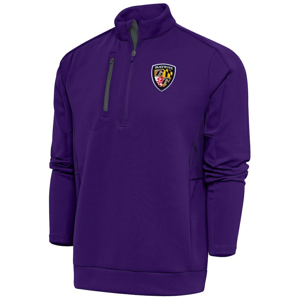 Baltimore Ravens Antigua Team Logo Throwback Generation Quarter-Zip Pullover Top - Purple Pullover