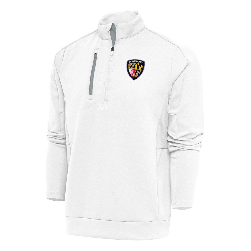 Baltimore Ravens Antigua Team Logo Throwback Generation Quarter-Zip Pullover Top - White Pullover
