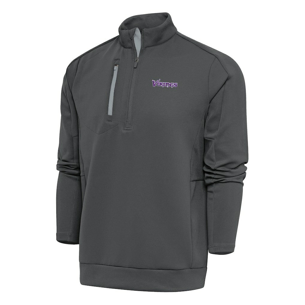 Minnesota Vikings Antigua Team Logo Throwback Generation Quarter-Zip Pullover Top - Charcoal Pullover