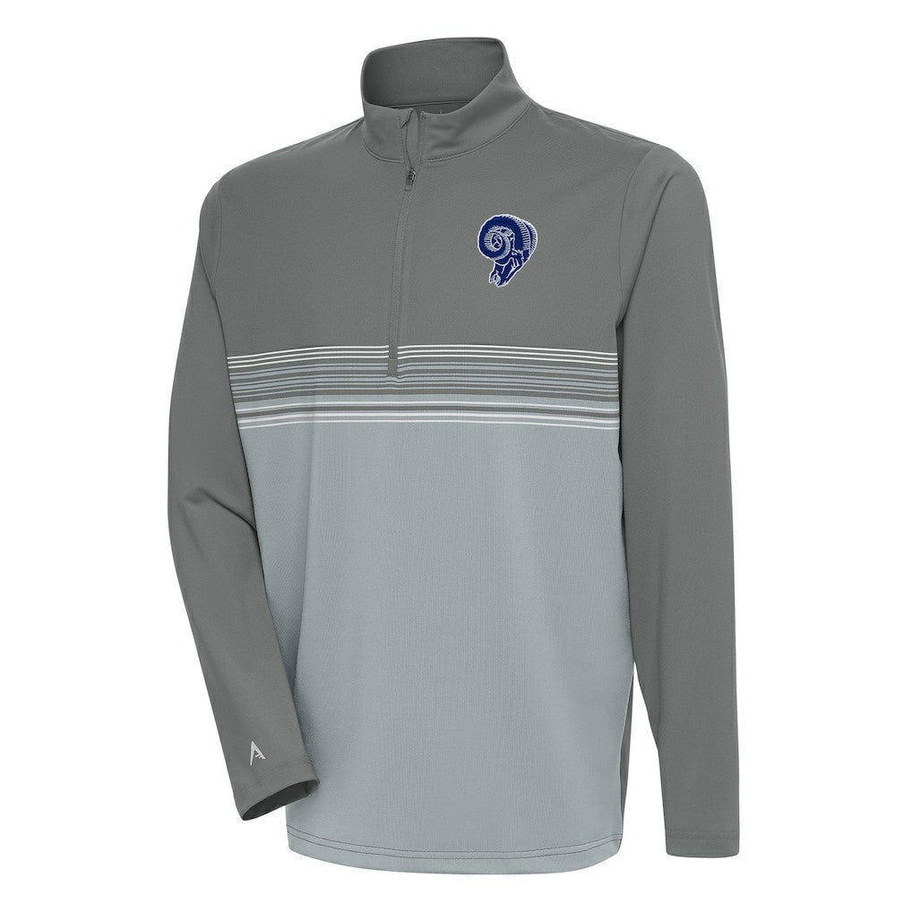 Los Angeles Rams Antigua Team Logo Throwback Pace Quarter-Zip Pullover Top - Steel Pullover