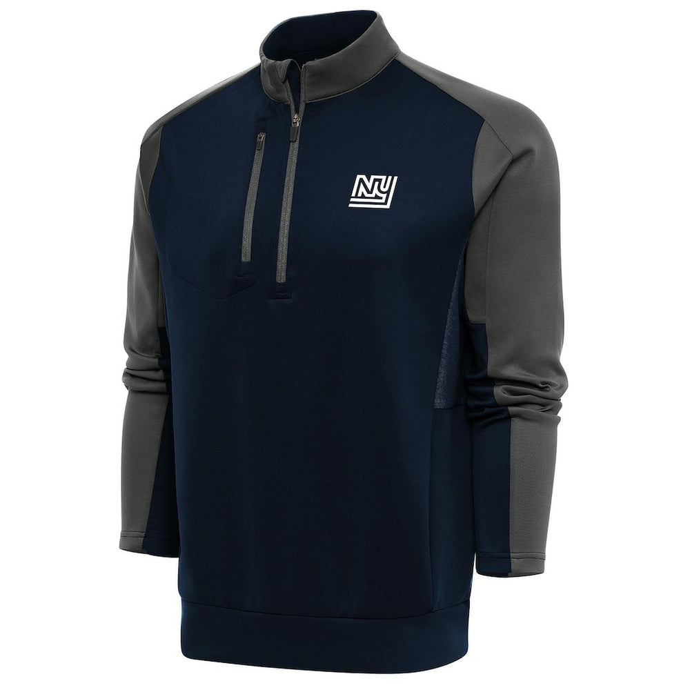 New York Giants Antigua Team Logo Throwback Team Quarter-Zip Pullover Top - Navy/Charcoal Pullover