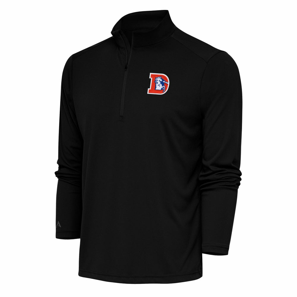 Denver Broncos Antigua Team Logo Throwback Tribute Quarter-Zip Pullover Top - Black Pullover