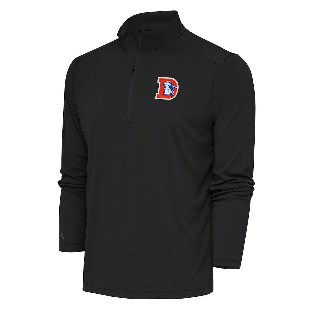 Denver Broncos Antigua Team Logo Throwback Tribute Quarter-Zip Pullover Top - Charcoal Pullover
