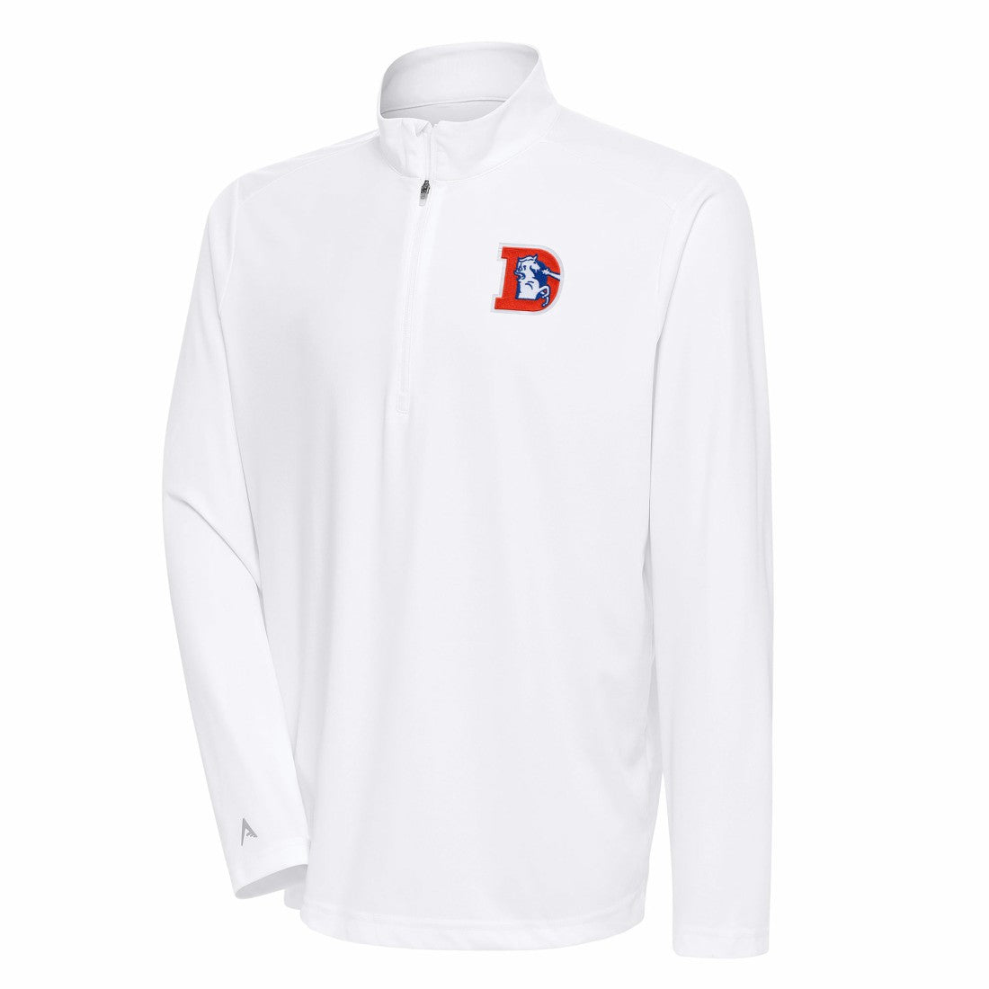 Denver Broncos Antigua Team Logo Throwback Tribute Quarter-Zip Pullover Top - White Pullover