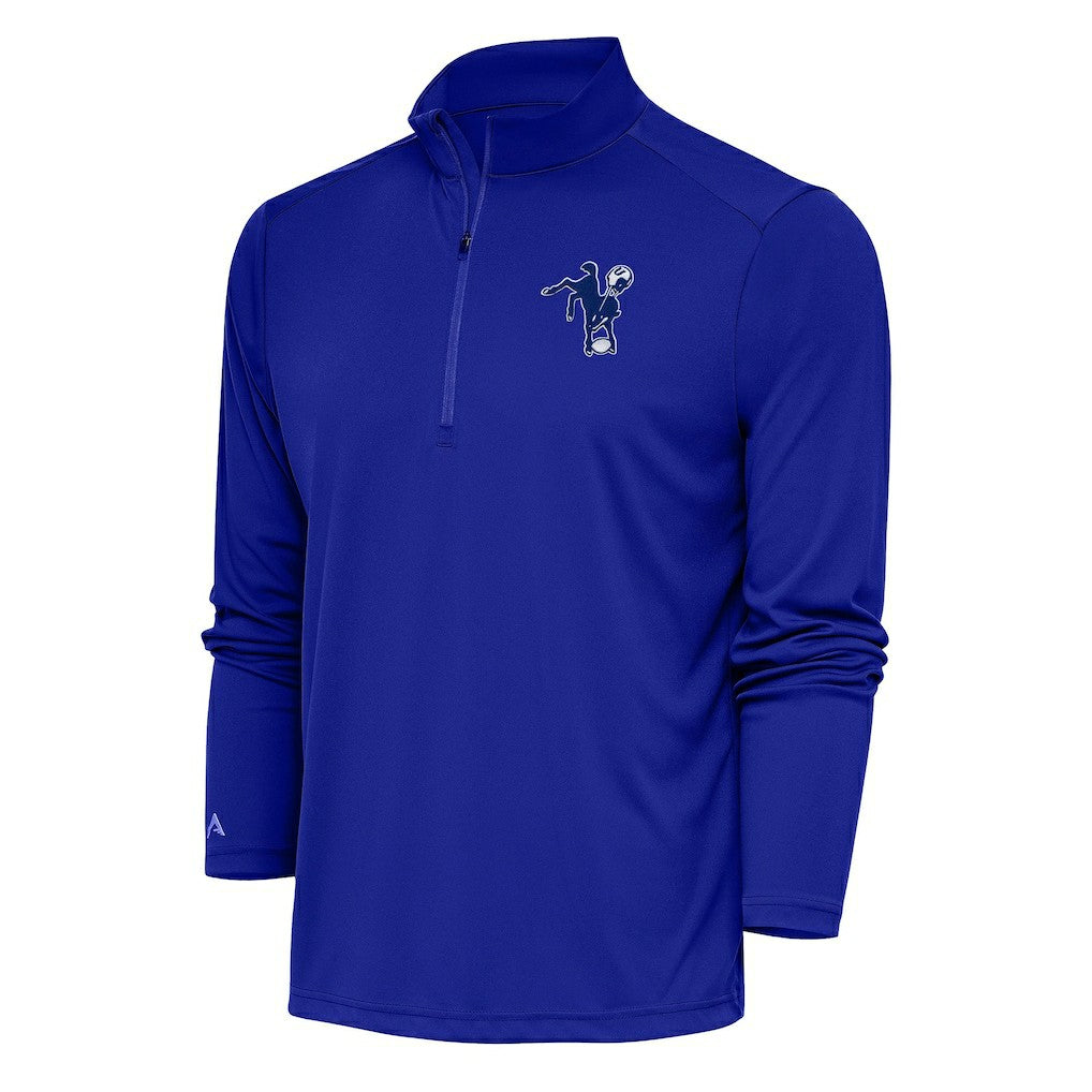 Indianapolis Colts Antigua Team Logo Throwback Tribute Quarter-Zip Pullover Top - Royal Pullover