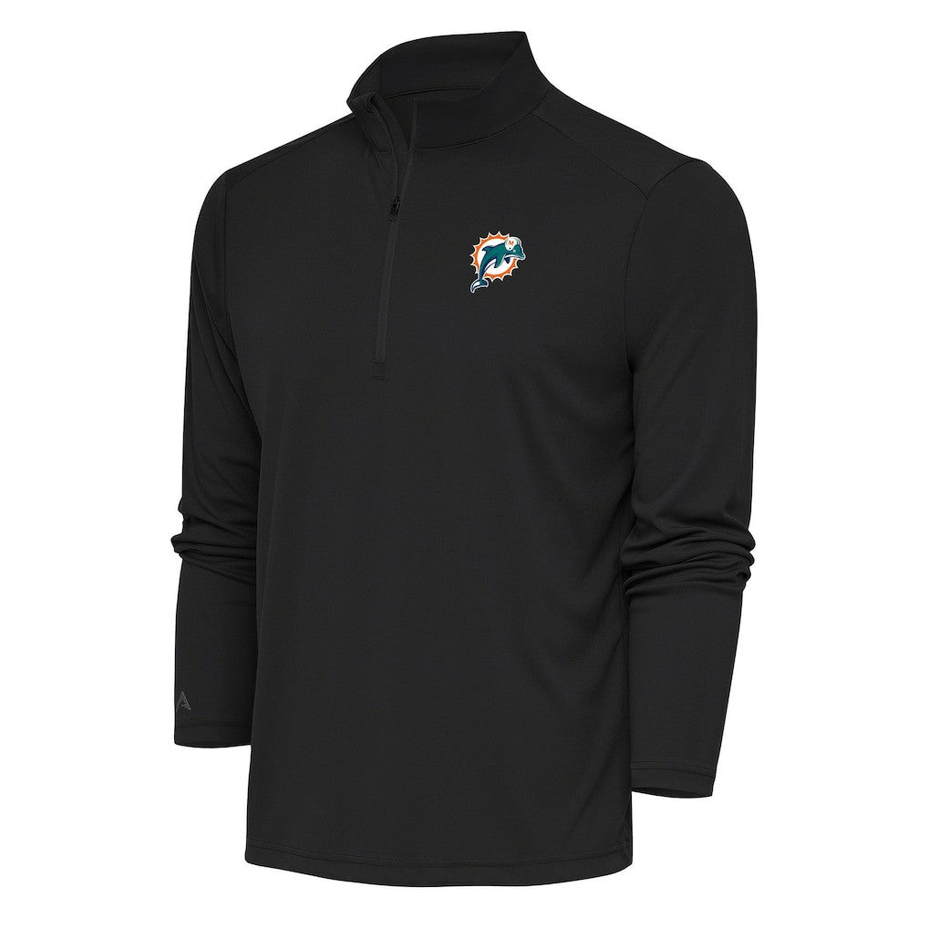 Miami Dolphins Antigua Team Logo Throwback Tribute Quarter-Zip Pullover Top - Charcoal Pullover