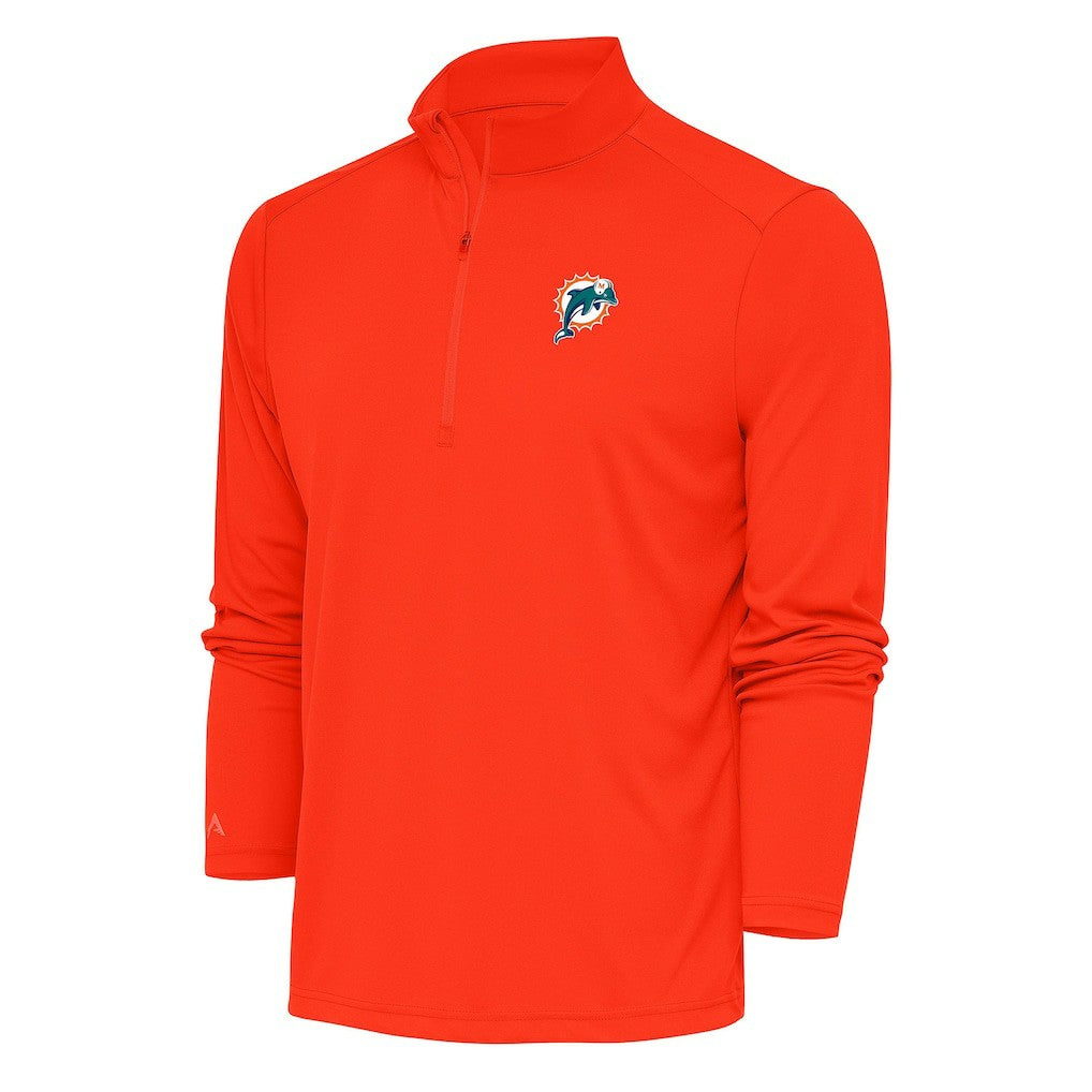 Miami Dolphins Antigua Team Logo Throwback Tribute Quarter-Zip Pullover Top - Orange Pullover