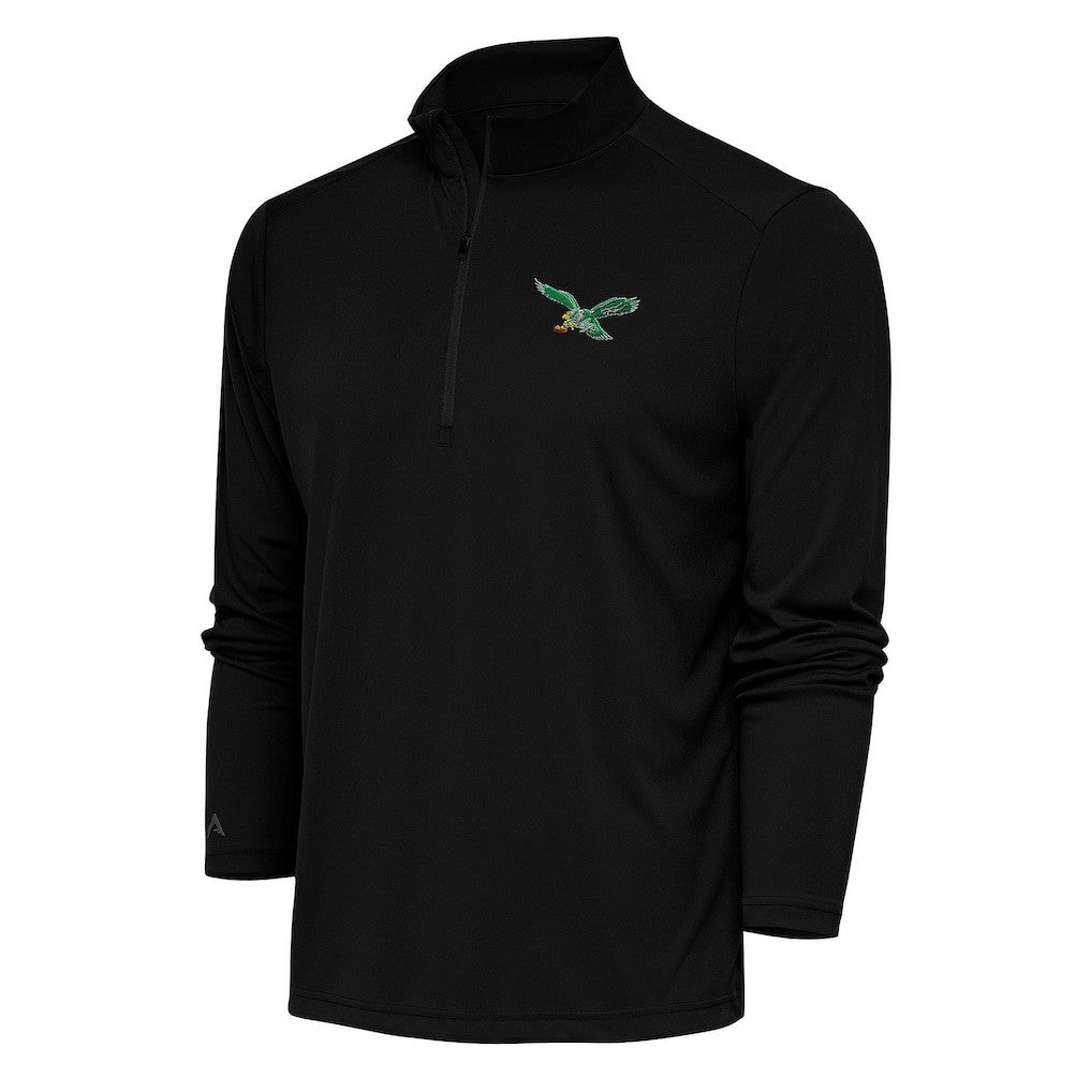 Philadelphia Eagles Antigua Team Logo Throwback Tribute Quarter-Zip Pullover Top - Black Pullover