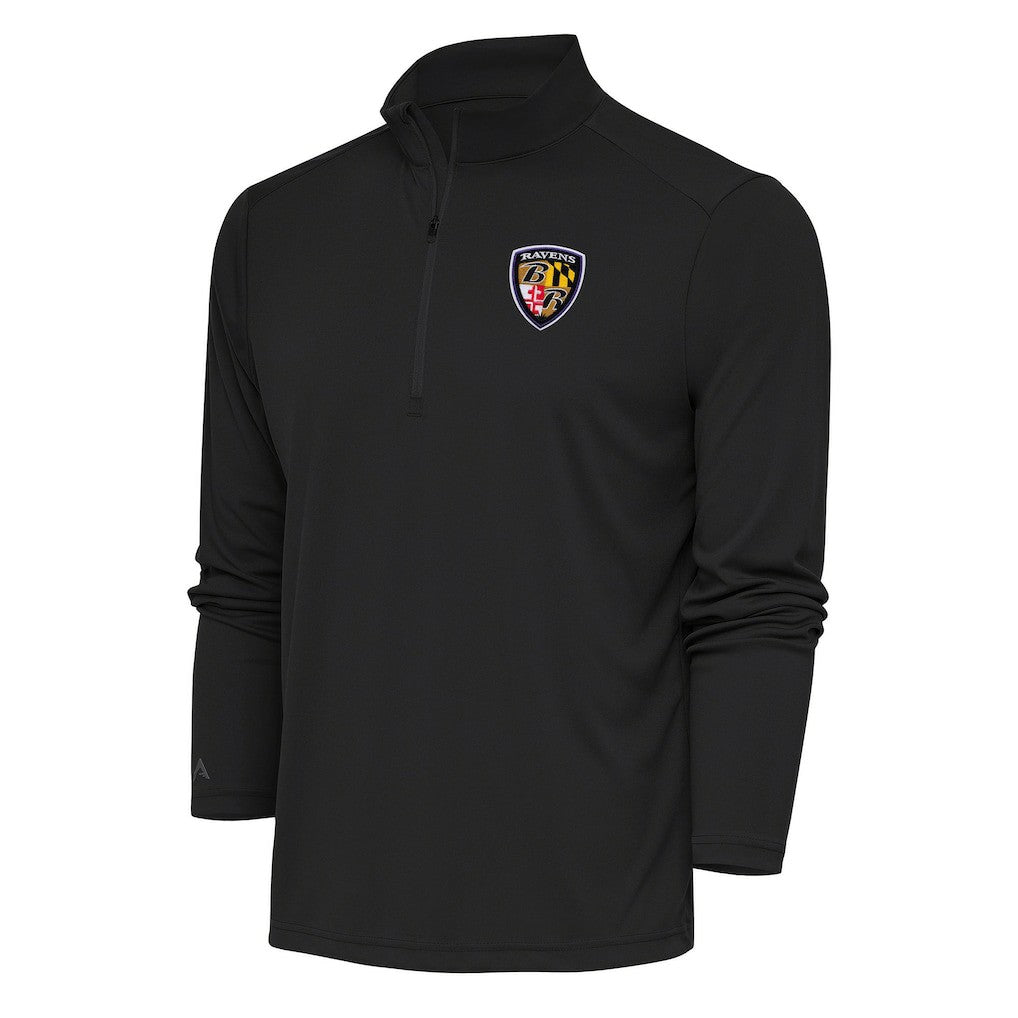 Baltimore Ravens Antigua Team Logo Throwback Tribute Quarter-Zip Pullover Top - Charcoal Pullover
