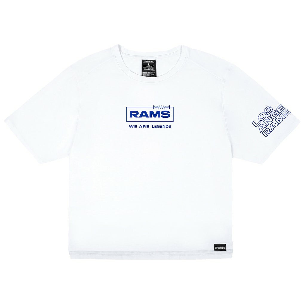 Los Angeles Rams LEGENDS Women's Aviation Crop T-Shirt - White T-shirts