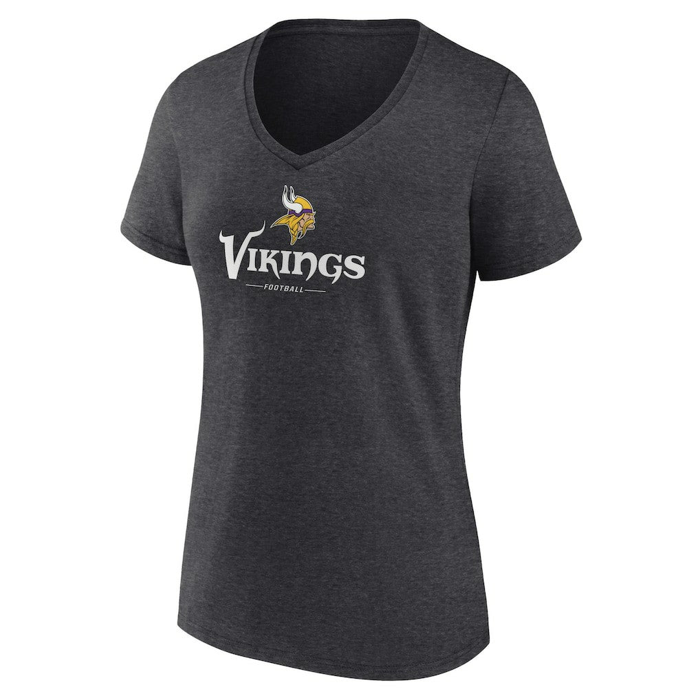Minnesota Vikings Women's Logo Team Lockup V-Neck T-Shirt - Charcoal T-shirts