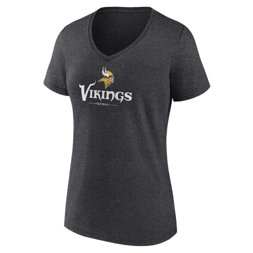 Minnesota Vikings Women's Logo Team Lockup V-Neck T-Shirt - Charcoal T-shirts