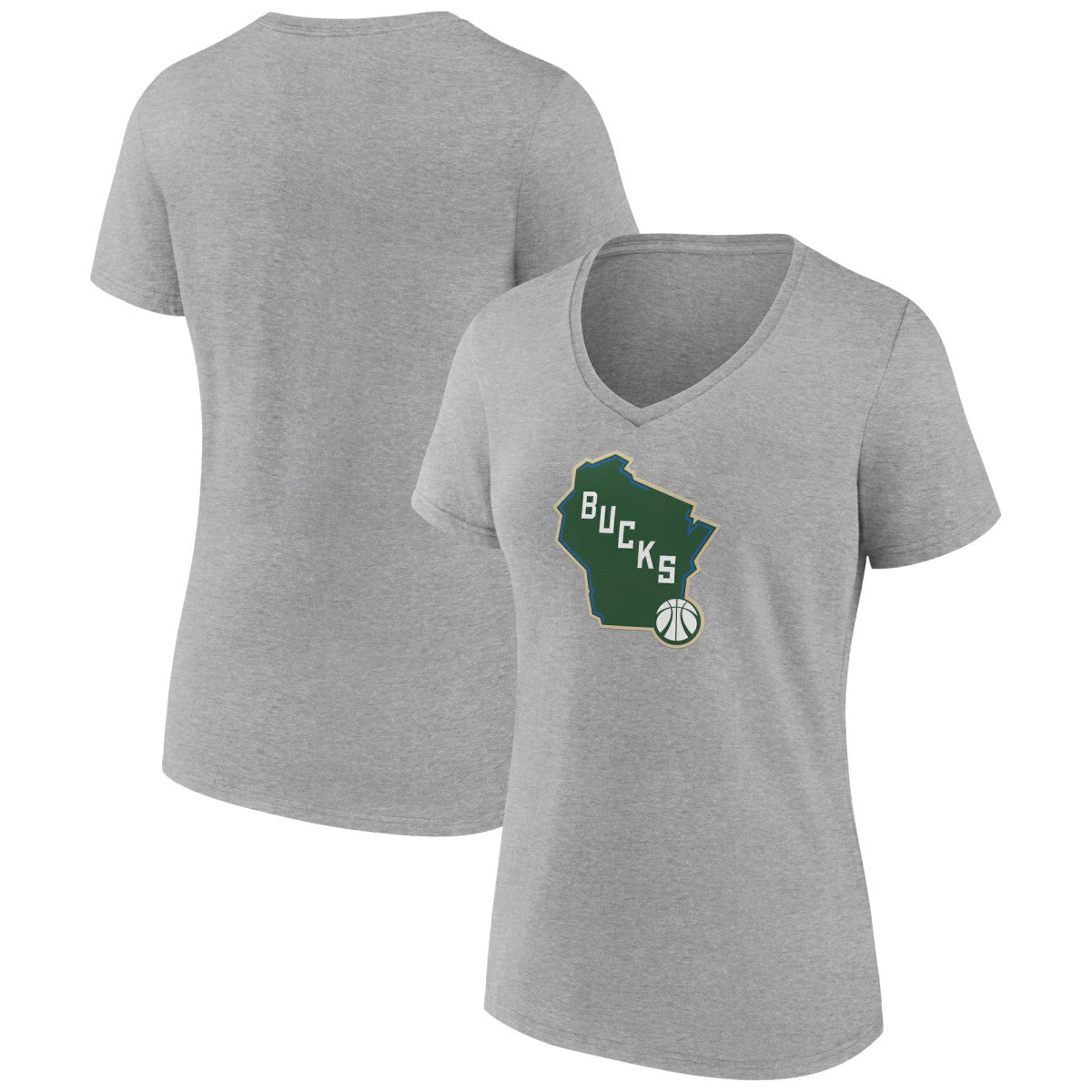 Milwaukee Bucks Women's Alternate Logo V-Neck T-Shirt Heather Gray