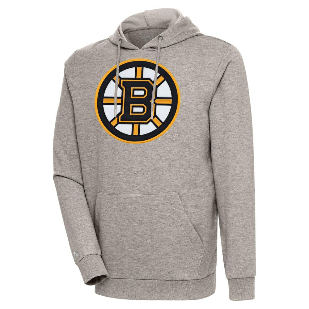 Boston Bruins Antigua Logo Action Chenille Pullover Hoodie - Oatmeal | US 5125719