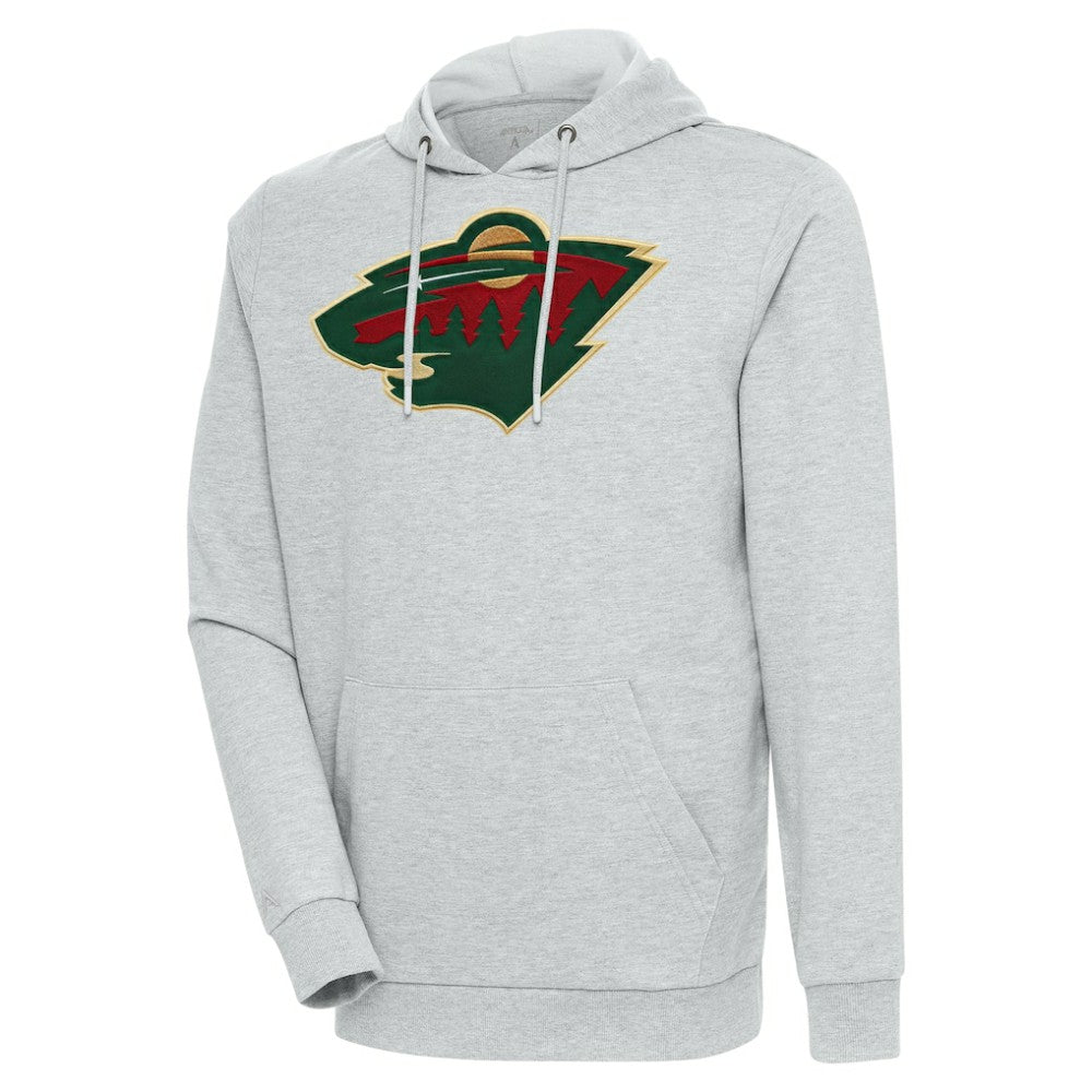 Minnesota Wild Antigua Logo Action Chenille Pullover Hoodie - Heather Gray | US 5125804