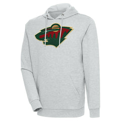 Minnesota Wild Antigua Logo Action Chenille Pullover Hoodie - Heather Gray | US 5125804
