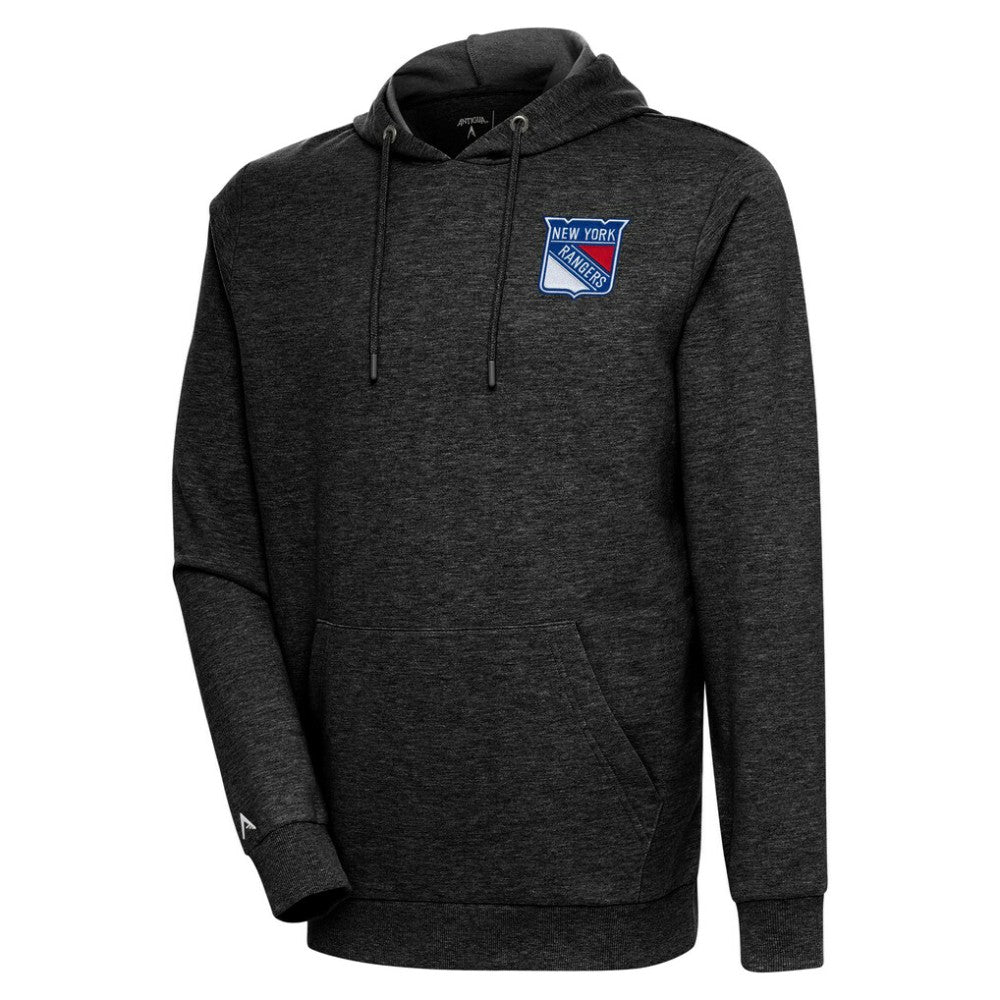 New York Rangers Antigua Action Chenille Pullover Hoodie - Heather Black | US 5125848