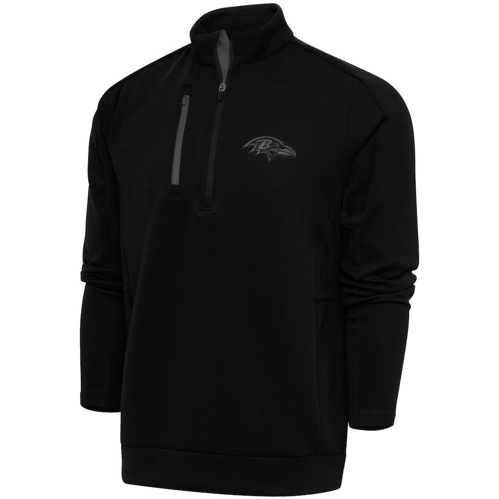 Baltimore Ravens Antigua Tonal Logo Generation Quarter-Zip Pullover Top - Black Pullover