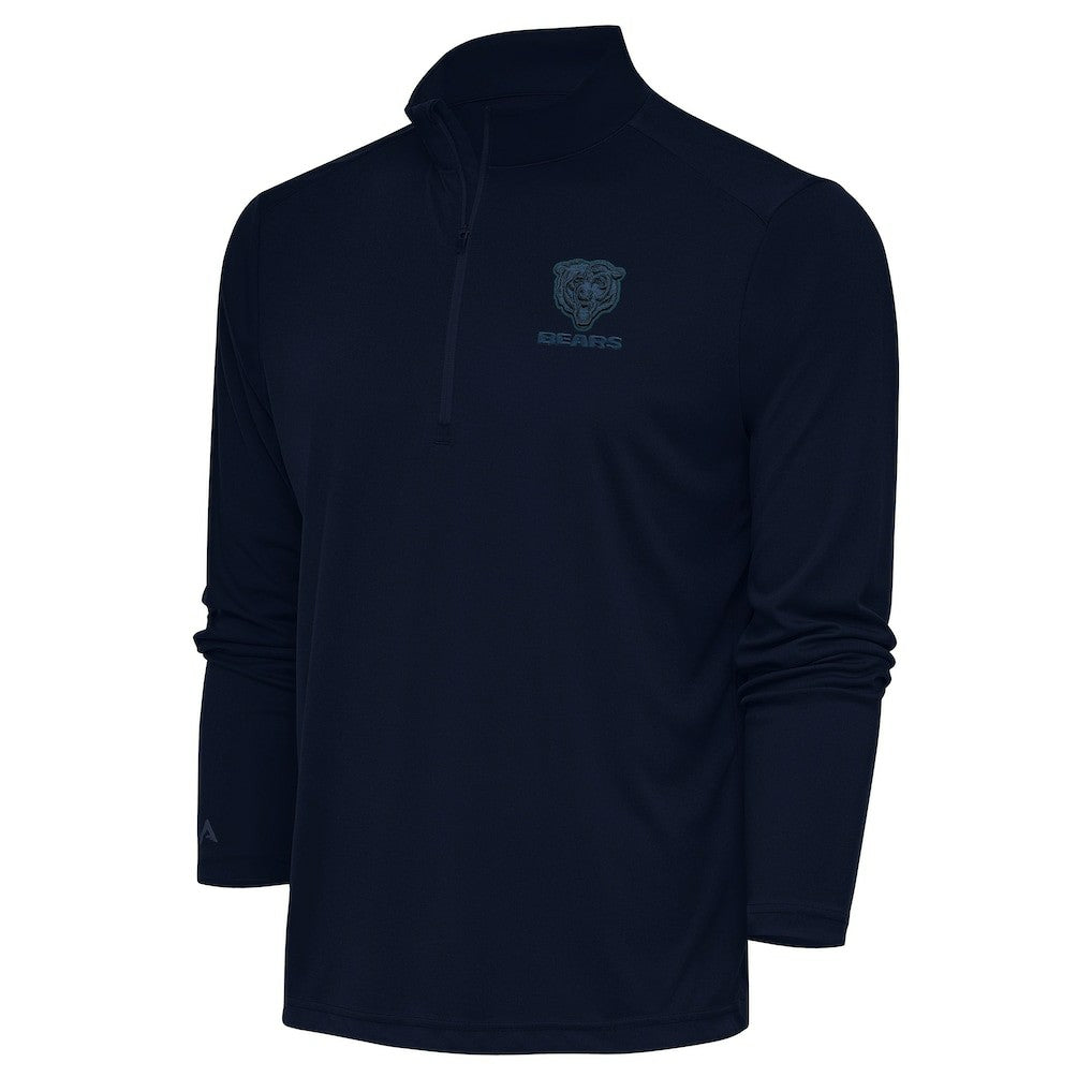 Chicago Bears Antigua Tonal Logo Tribute Quarter-Zip Pullover Top - Navy Pullover