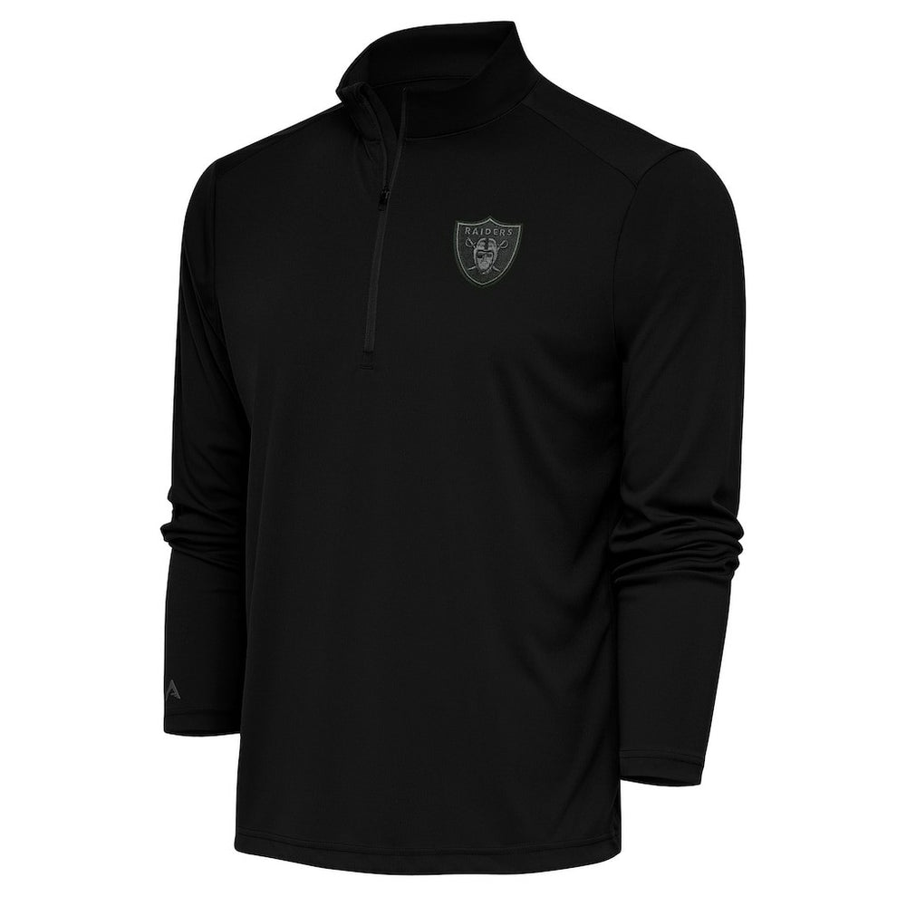 Las Vegas Raiders Antigua Tonal Logo Tribute Quarter-Zip Pullover Top - Black Pullover