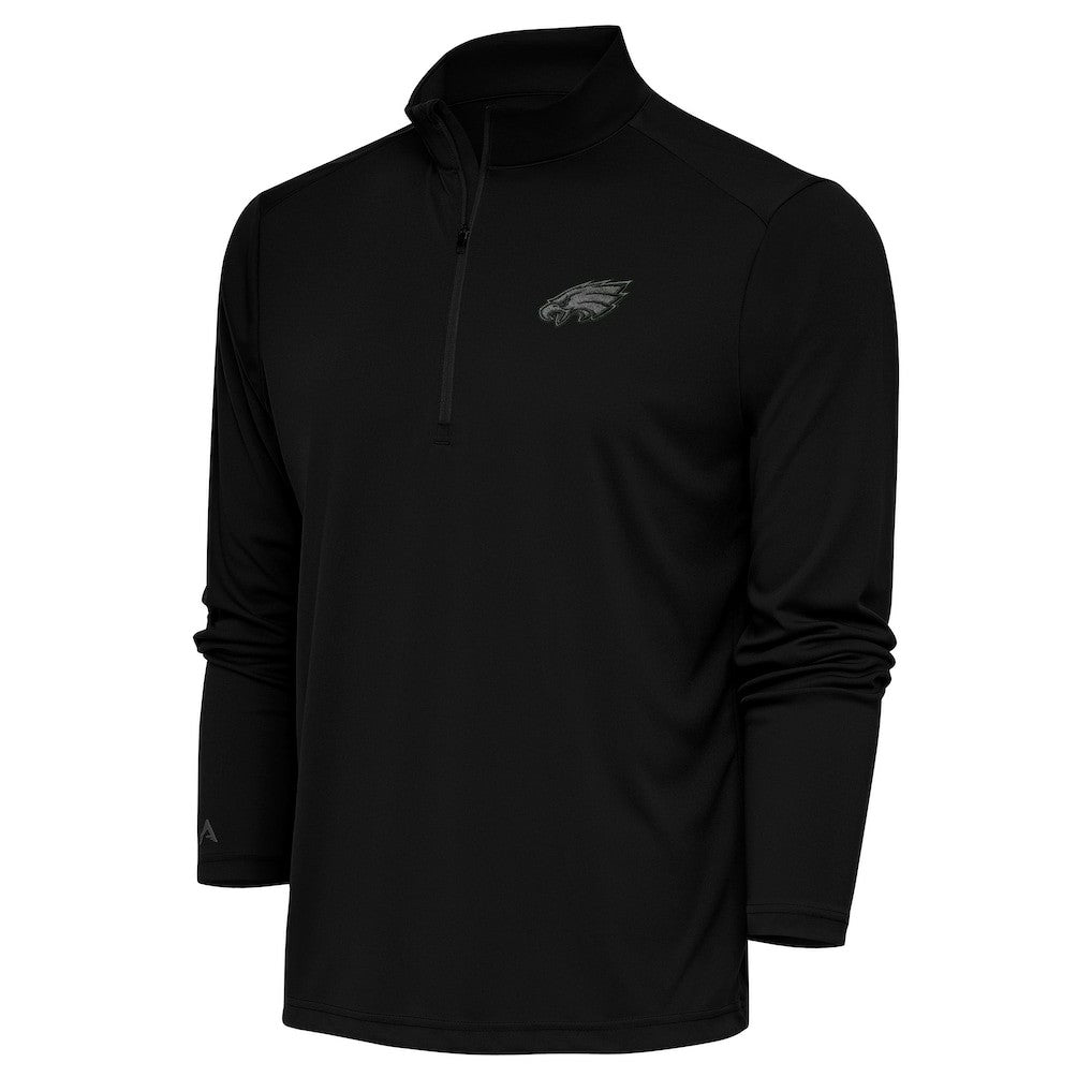 Philadelphia Eagles Antigua Tonal Logo Tribute Quarter-Zip Pullover Top - Black Pullover