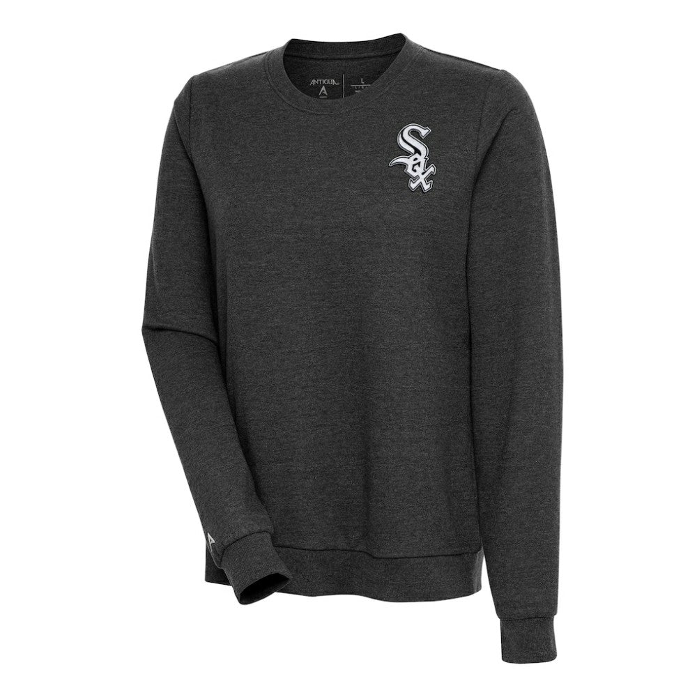 Chicago White Sox Antigua Women's Action Crewneck Pullover Sweatshirt - Heather Black Pullover