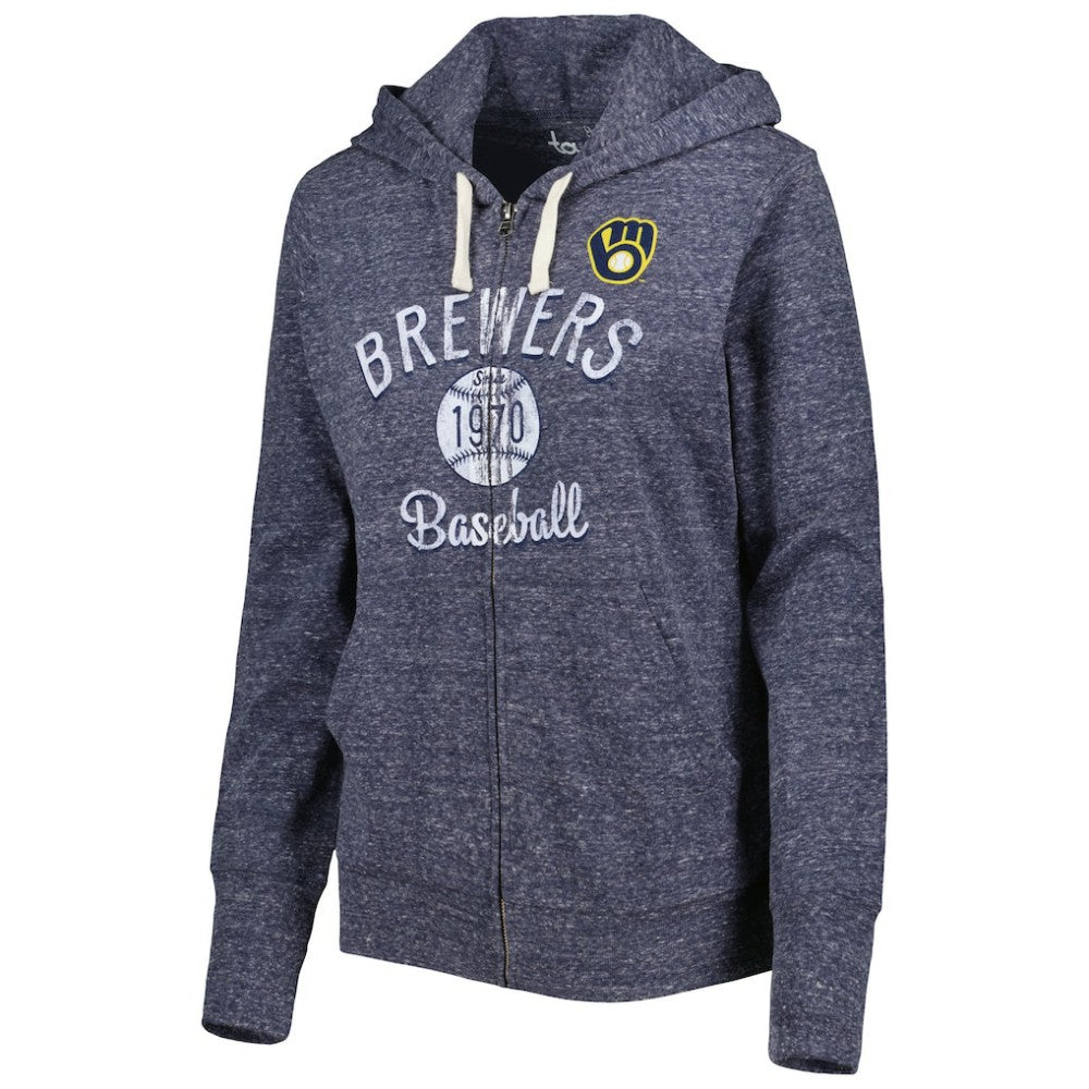 Milwaukee Brewers Touch Women's Training Camp Tri-Blend Lightweight Full-Zip Hoodie - Navy Hoodies