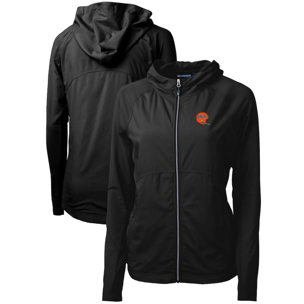 Cincinnati Bengals Cutter & Buck Women's Throwback Logo Adapt Eco Knit Hybrid Recycled Full-Zip Hoodie - Black Hoodies
