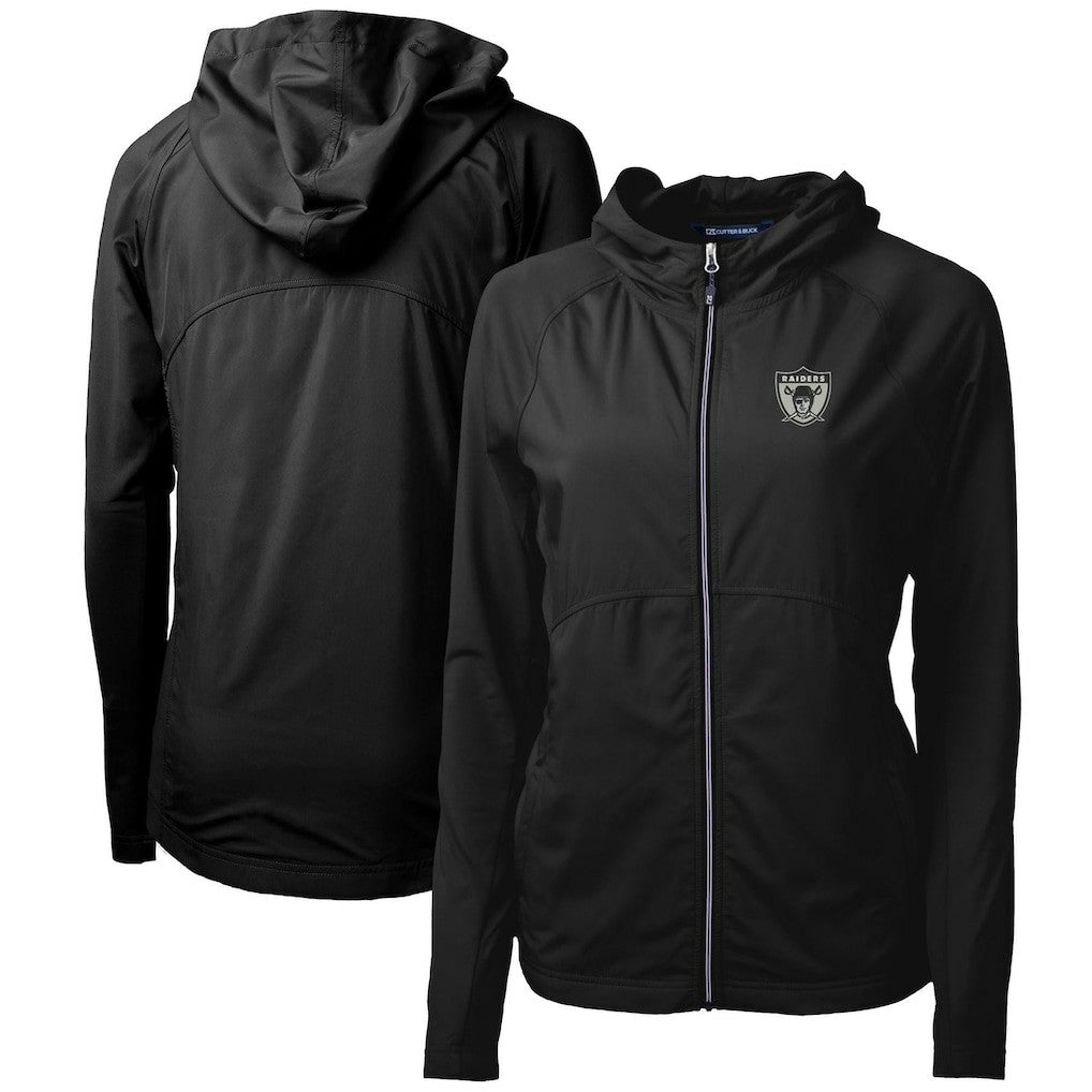 Las Vegas Raiders Cutter & Buck Women's Throwback Logo Adapt Eco Knit Hybrid Recycled Full-Zip Hoodie - Black Hoodies