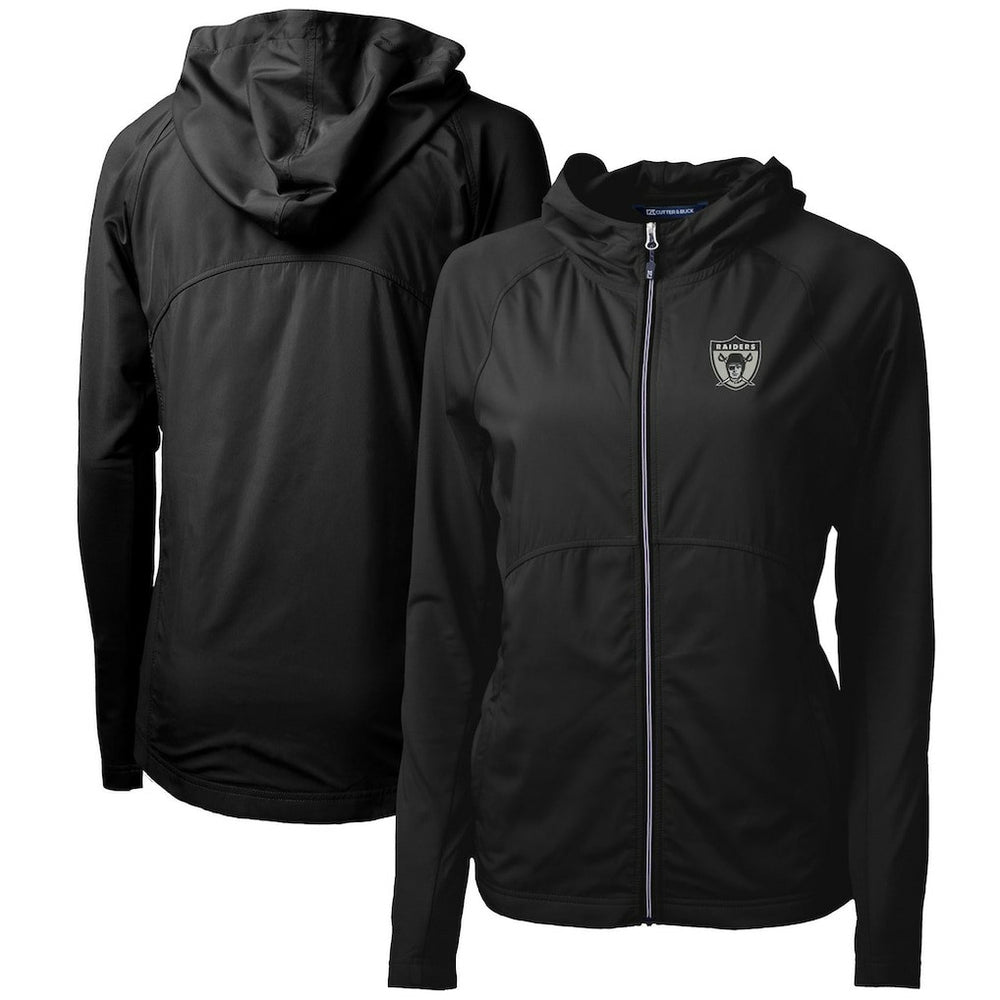 Las Vegas Raiders Cutter & Buck Women's Throwback Logo Adapt Eco Knit Hybrid Recycled Full-Zip Hoodie - Black Hoodies