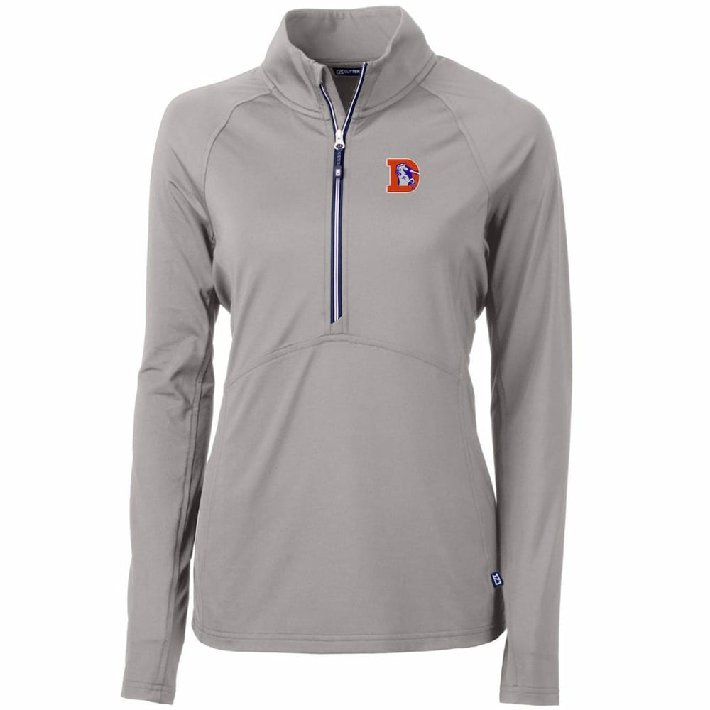 Denver Broncos Cutter & Buck Women's Throwback Logo Adapt Eco Knit Stretch Recycled Half-Zip Pullover Top - Gray Pullover