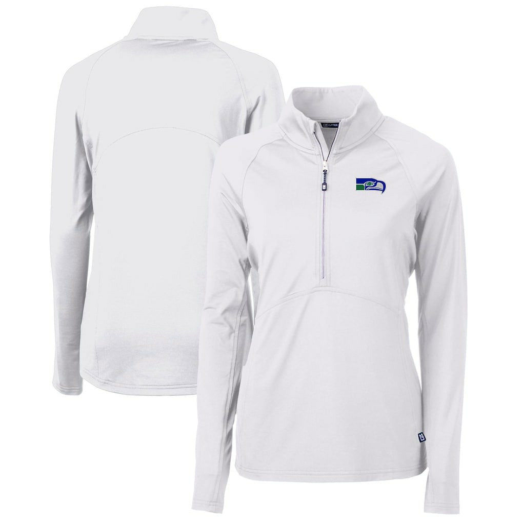 Seattle Seahawks Cutter & Buck Women's Throwback Logo Adapt Eco Knit Stretch Recycled Half-Zip Pullover Top - White Pullover