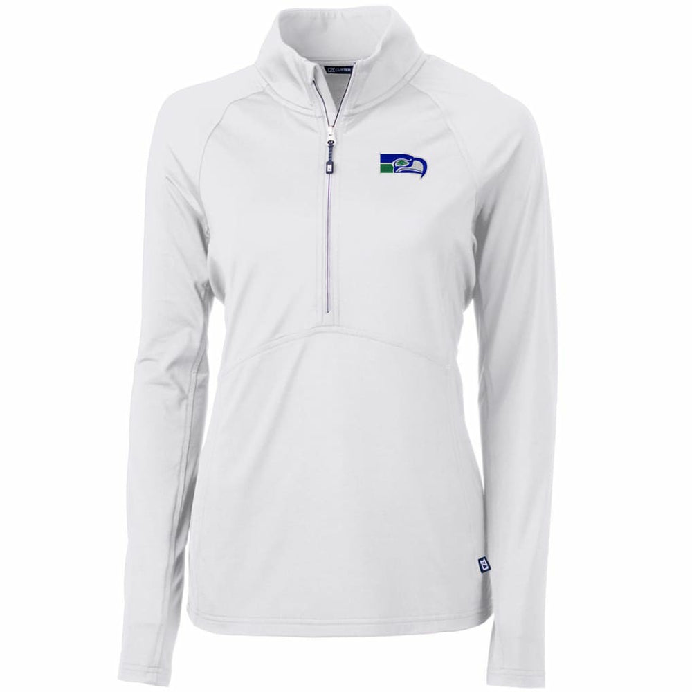 Seattle Seahawks Cutter & Buck Women's Throwback Logo Adapt Eco Knit Stretch Recycled Half-Zip Pullover Top - White Pullover