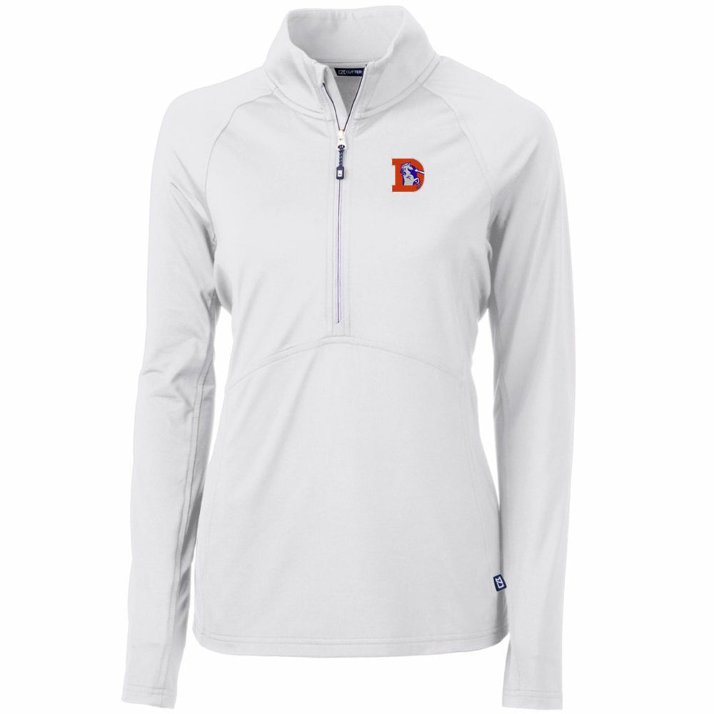 Denver Broncos Cutter & Buck Women's Throwback Logo Adapt Eco Knit Stretch Recycled Half-Zip Pullover Top - White Pullover
